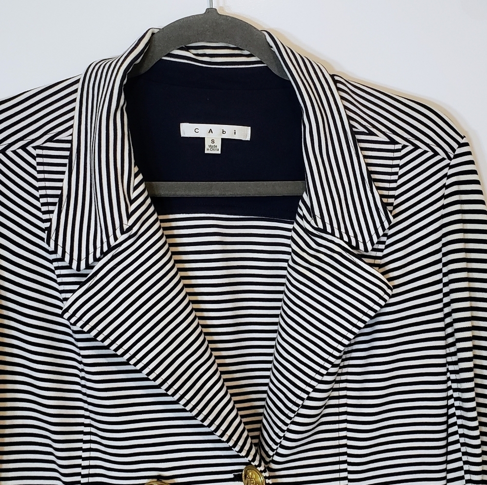 Cabi Womens Life Jacket Blazer Black & White Striped Size Small Stretch - Picture 3 of 16